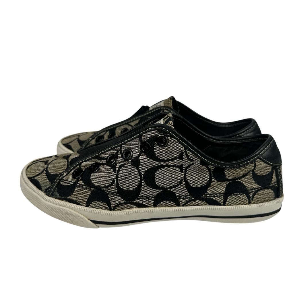 COACH Sneakers Women's‎ Size 7B Brown BEV Q586 Monogram Logo Signature Designer
